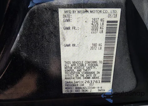 2018 Nissan Altima 2.5 Sr z USA, uszkodzony, nr VIN 1N4AL3AP3JC263761